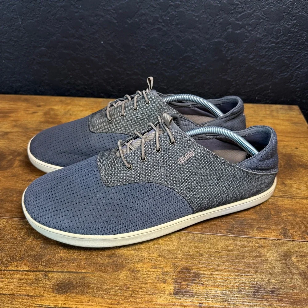 OluKai Nohea Moku 10188 Fog Grey Textile Mesh Boat Shoe Mens 10.5
